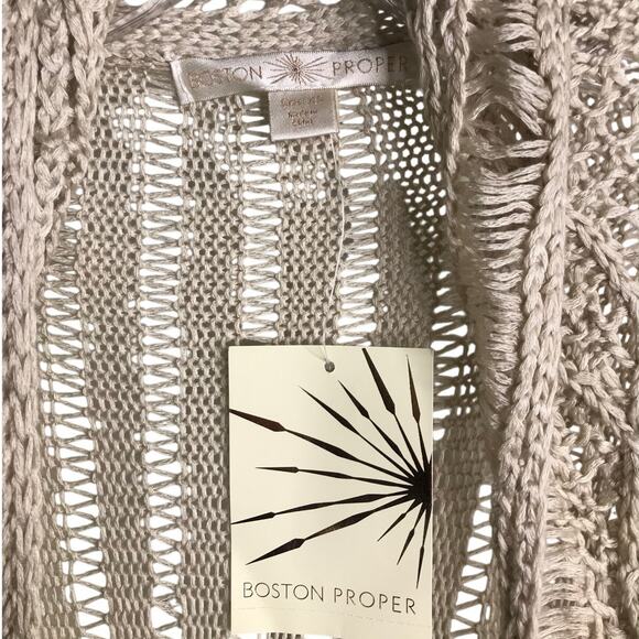 Boston Proper Cardigan Womens Sz XS Beige Crochet Drapey Open Front NWT - Picture 2 of 10